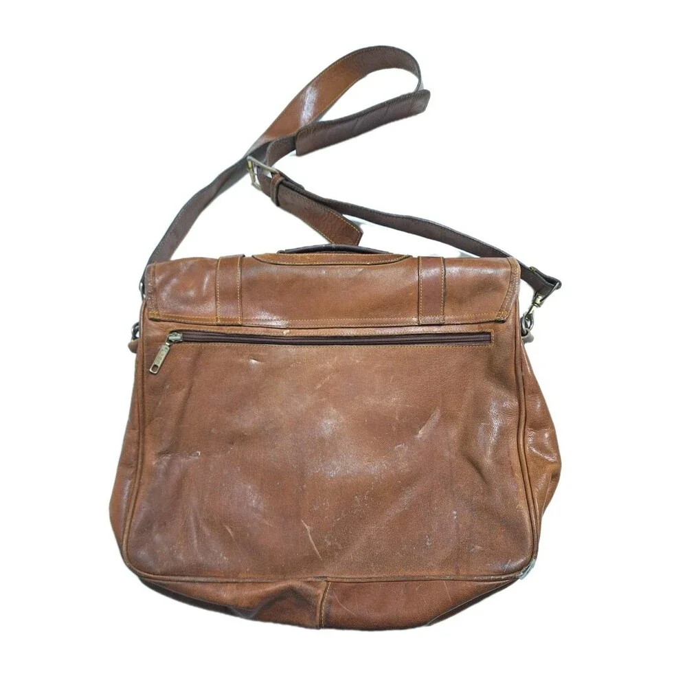 Eddie Bauer Brown Leather Shoulder Strap Messenger Bag Laptop Briefcase 14
